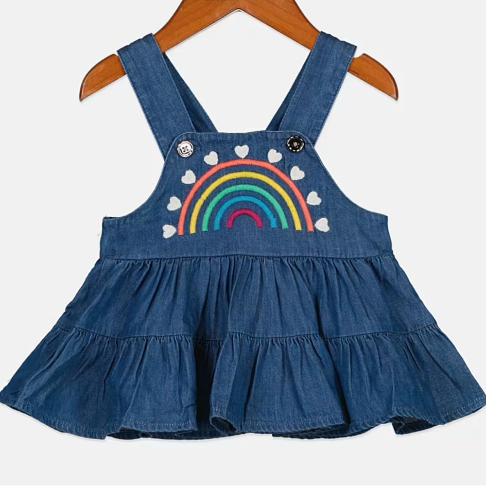 First Impressions Toddler Chambray Rainbow Tiered Jumper Dress Size 18 Months